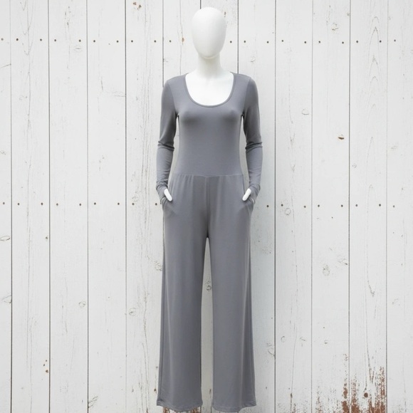 Temu Pants - Light Gray Wide Leg Jumpsuit L